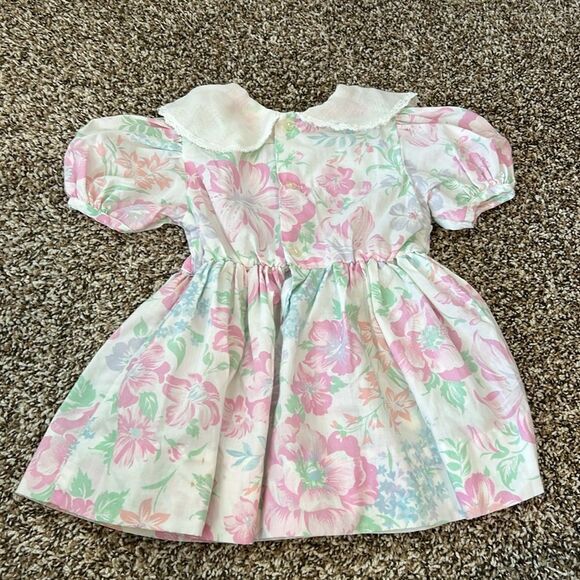 Vintage 80s Floral Easter Spring Collared Formal Baby Girl Dress - Picture 10 of 14